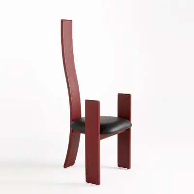 Avant-Garde High-Back Ash Wood Dining Chair in Bold Vermilion Red Lacquer