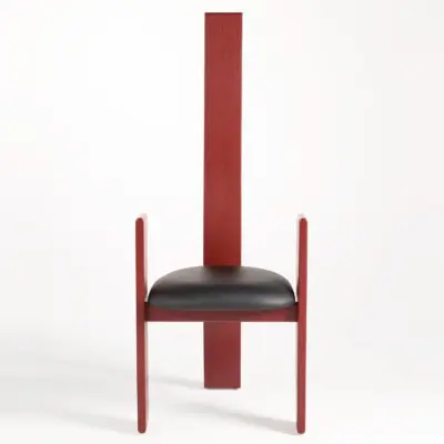 Avant-Garde High-Back Ash Wood Dining Chair in Bold Vermilion Red Lacquer