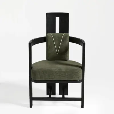 Mid-Century Modern High-Back Ash Wood Dining Chair in Sophisticated Black Oak Finish
