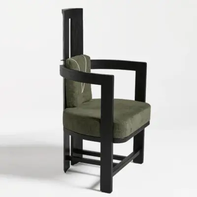Mid-Century Modern High-Back Ash Wood Dining Chair in Sophisticated Black Oak Finish