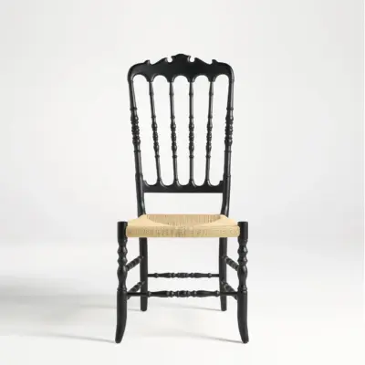 Mid-Century Modern High-Back Rubberwood Dining Chair with Hand-Woven Kraft Paper Cord Seat