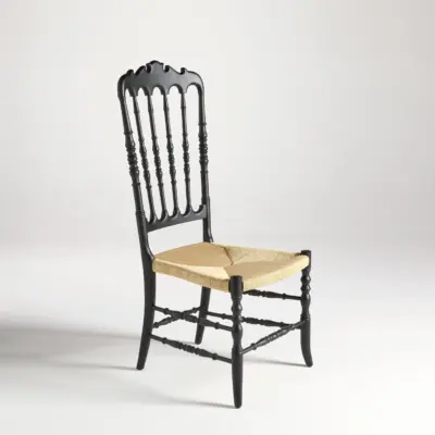Mid-Century Modern High-Back Rubberwood Dining Chair with Hand-Woven Kraft Paper Cord Seat