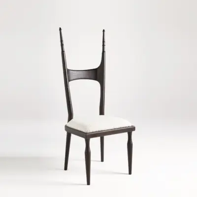 Architectural Extra High-Back Ash Wood Dining Chair in Sophisticated Black Oak Finish