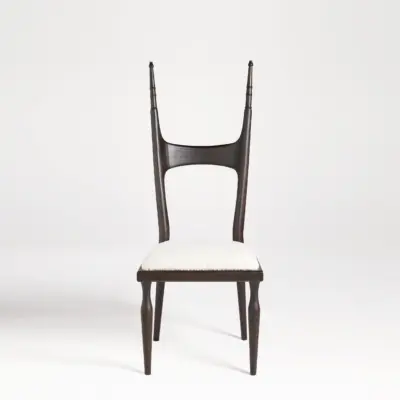 Architectural Extra High-Back Ash Wood Dining Chair in Sophisticated Black Oak Finish