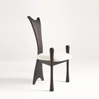 Mid-Century Modern High-Back Ash Wood Dining Chair with Architectural Spindles in Black Oak