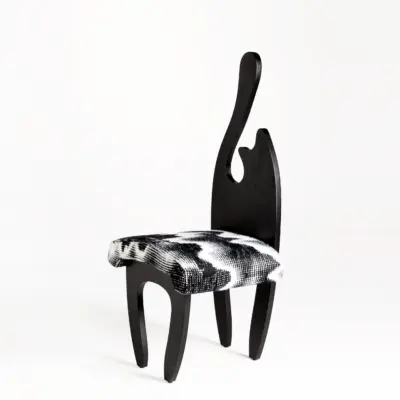 Mid-Century Modern High-Back Ash Wood Dining Chair with Architectural Spindle Design in Black Oak