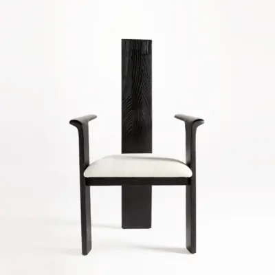 Mid-Century Modern High-Back Ash Wood Armchair with Architectural Spindles in Black Oak Finish
