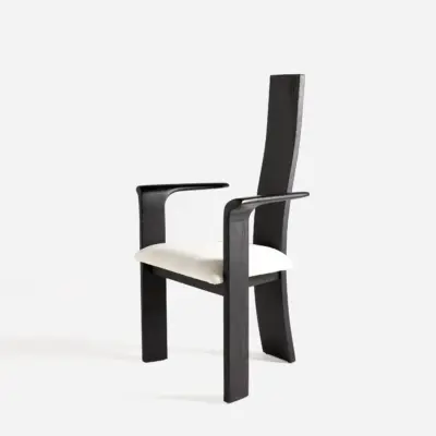 Mid-Century Modern High-Back Ash Wood Armchair with Architectural Spindles in Black Oak Finish