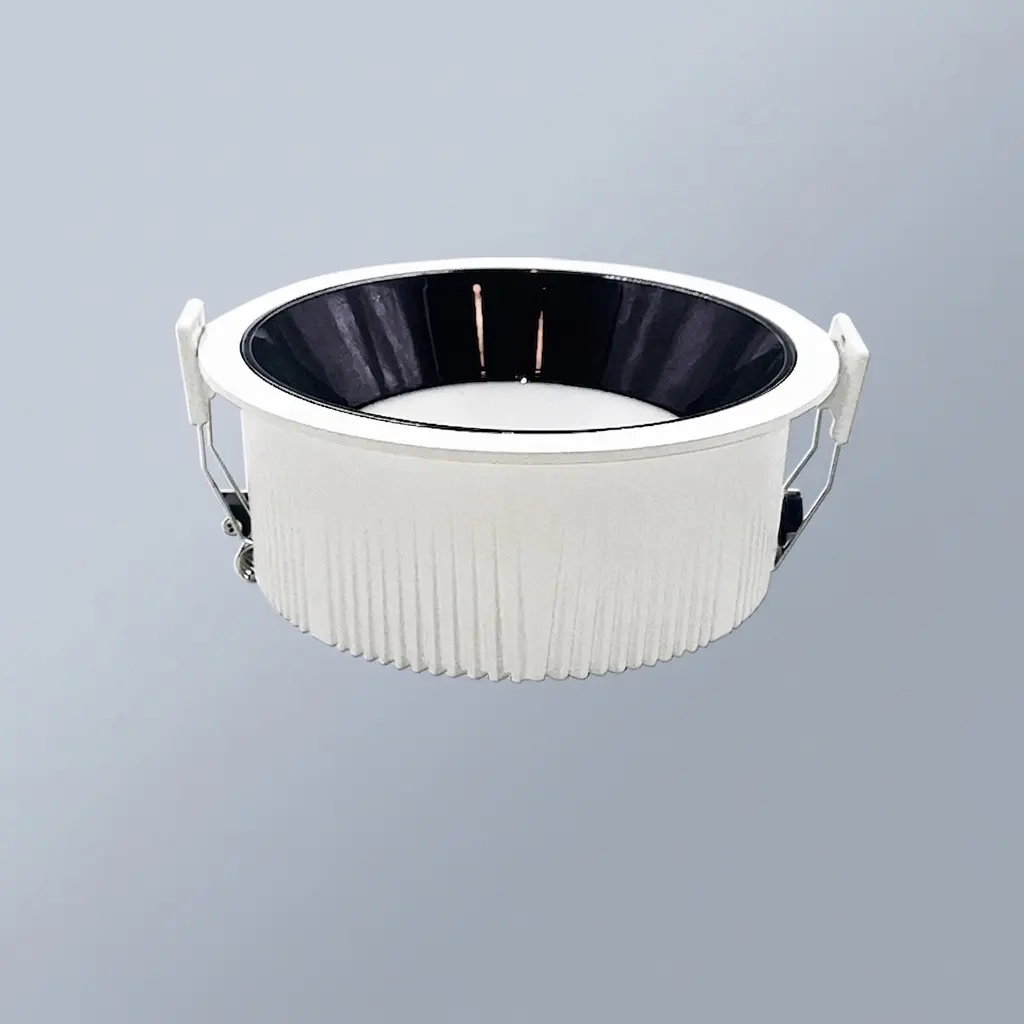 Anti Glare LED Recessed Downlight CRI90 with white and black aluminum housing frames for commercial retail ceiling layout