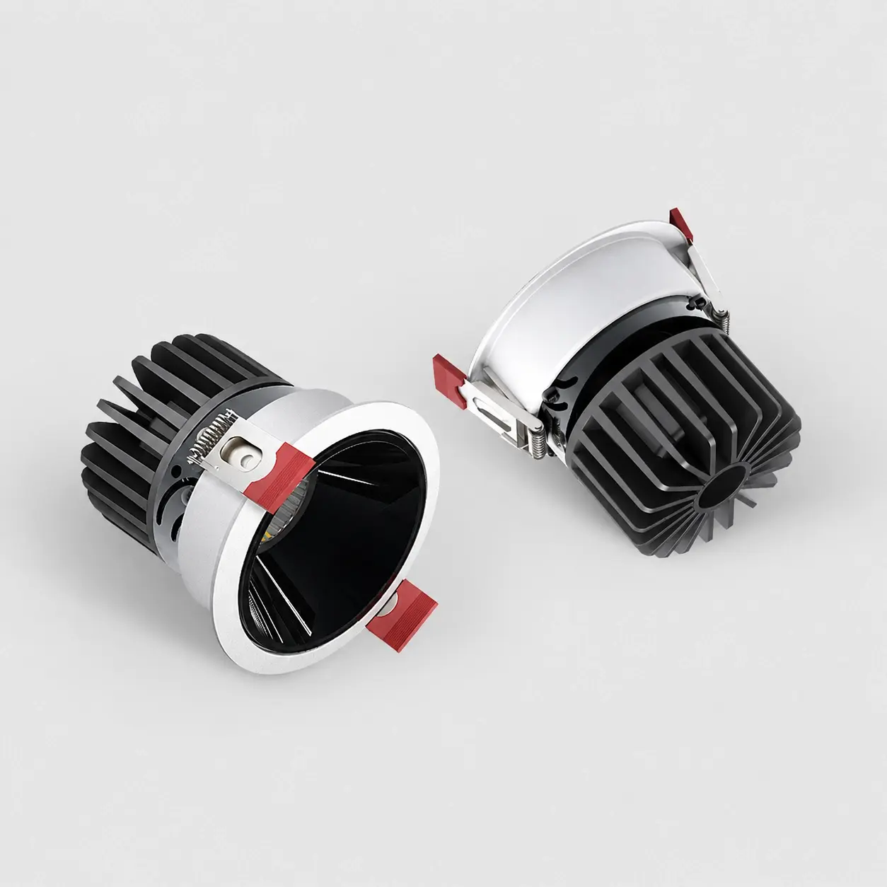 Anti Glare COB LED Recessed Downlight CRI90 with white aluminum rim and black deep reflector for commercial ceiling installation cutout
