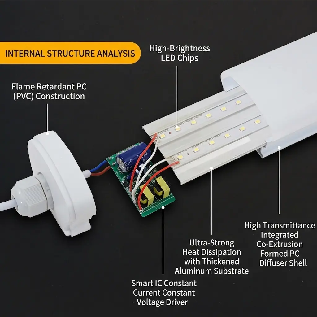 WaBrite Dual Row LED Tri Proof Linear Light waterproof white ceiling batten fixtures with water splash effect