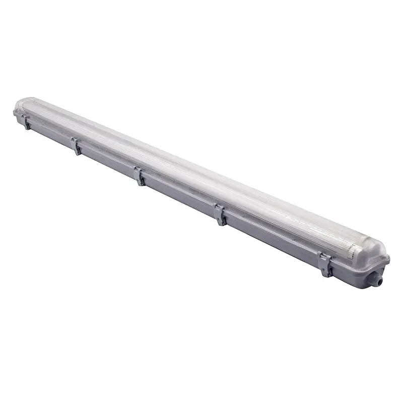 WaBrite Tri Proof LED Linear Light grey plastic shell batten fixture showing end compression gland close up