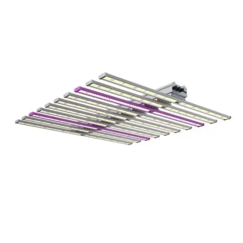 WaBrite commercial full spectrum LED grow light with detachable aluminum bars showing multi-channel dimming and spectrum wavelengths graph.