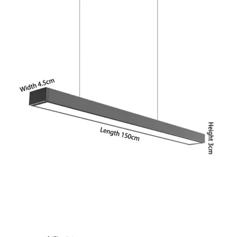 A 150cm slim linear LED pendant light in a dark finish, perfect for modern office lighting projects.