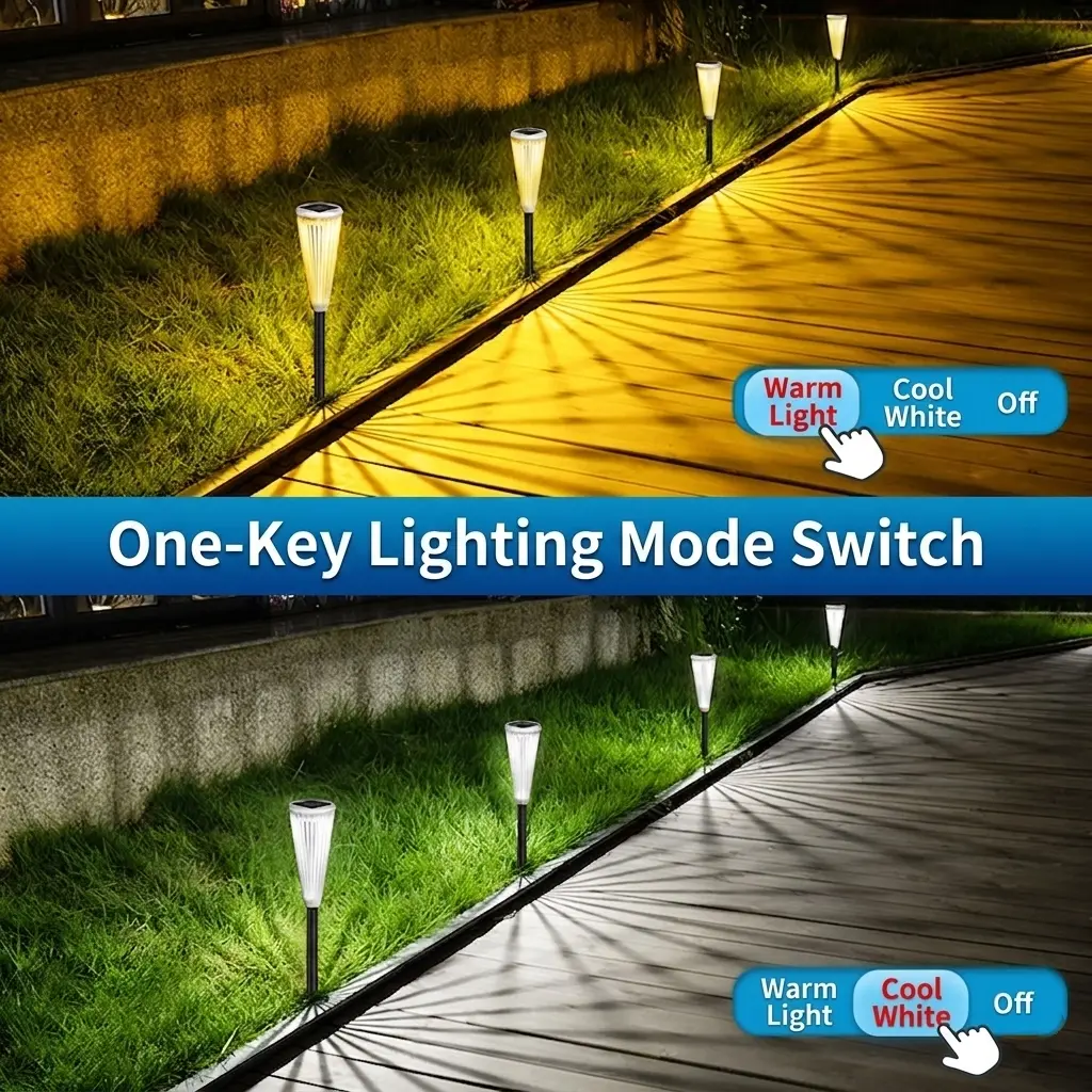 Modern white Solar LED Path Light installed in a garden pathway.