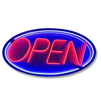 LED Infinity Mirror Open Sign – Customizable 3D Neon Shop Display (80cm x 41cm)