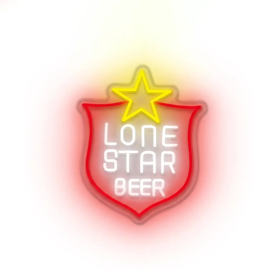 Custom LED Neon Sign featuring a star and shield design with vibrant red and yellow lighting.