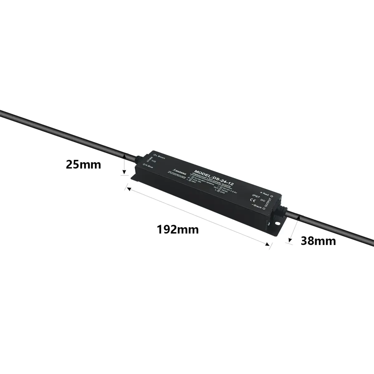 24W waterproof LED switching power supply with dimensions.