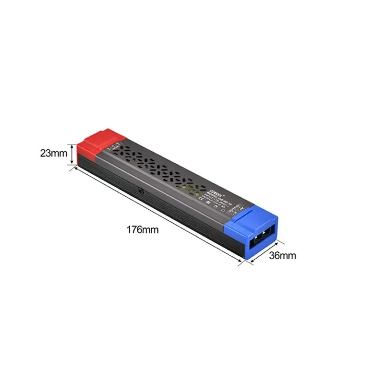 60W linear LED switching power supply measuring 176mm.