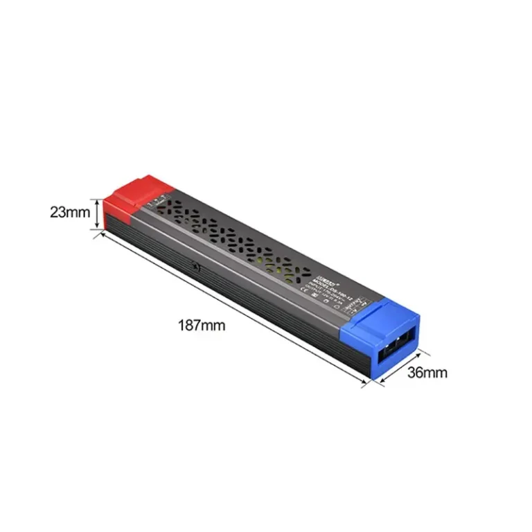 100W industrial LED switching power supply measuring 187mm.