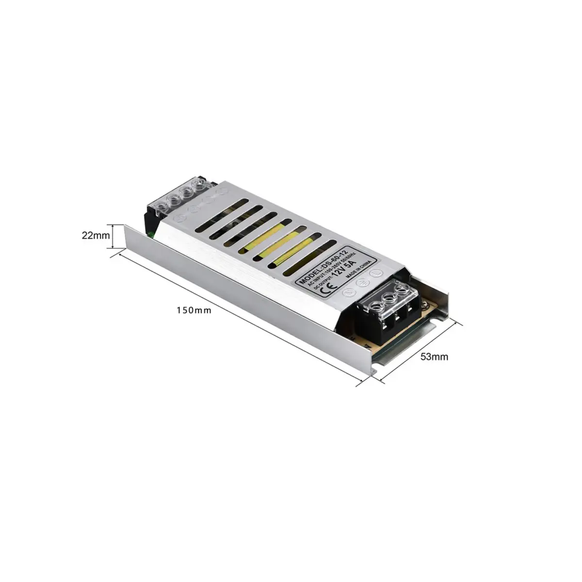 60W ultra-thin LED switching power supply measuring 150mm.
