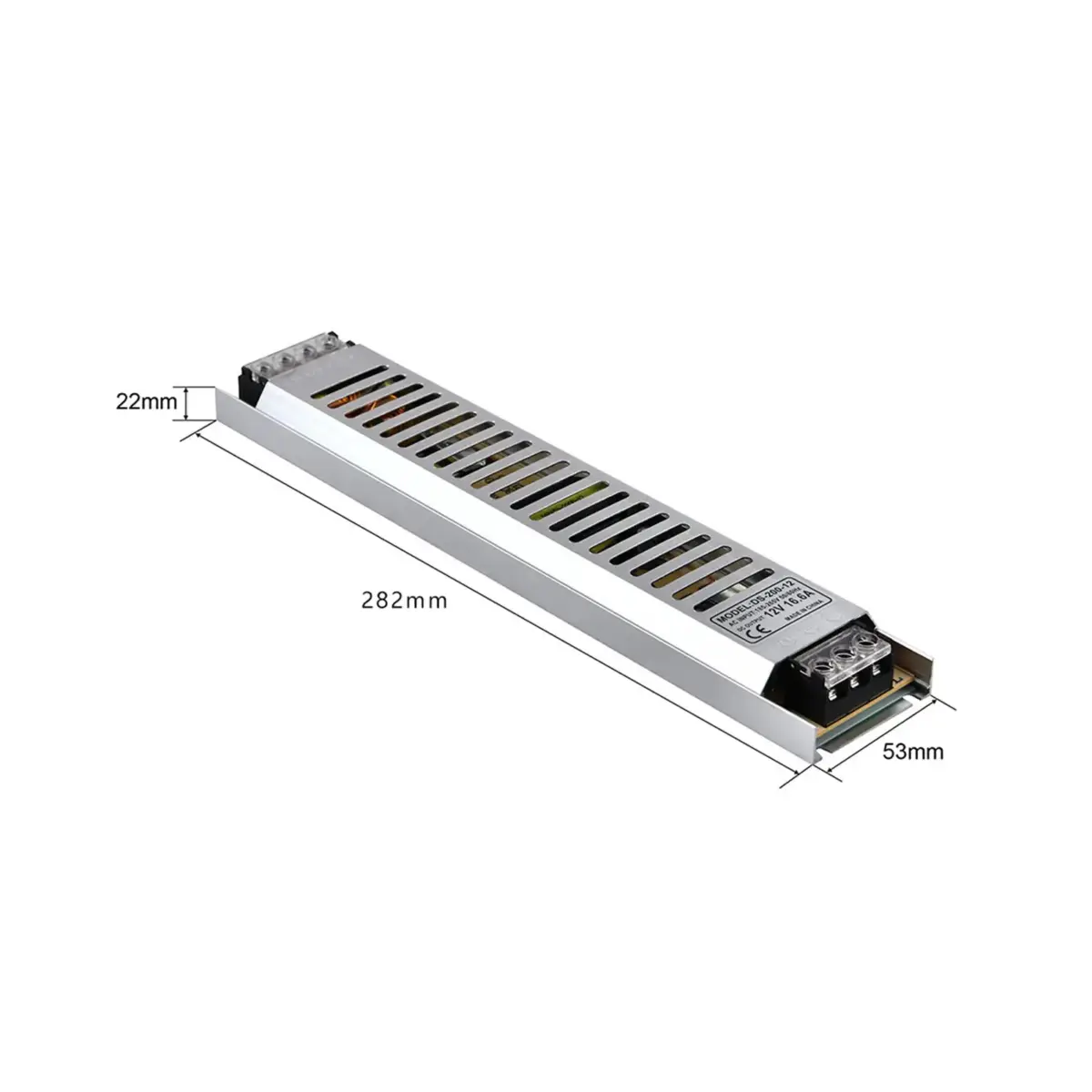 200W ultra-thin LED switching power supply measuring 282mm.