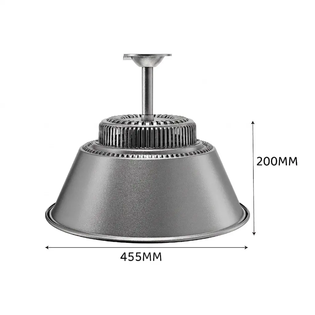 WaBrite High Bay LED Pendant Projector silver aluminum heavy duty industrial high bay ceiling light with size engineering specs
