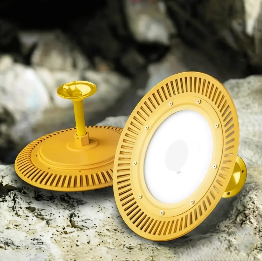 Tri-proof LED High Bay Light with Rod customizable in yellow aviation aluminum shell for industrial workshop lighting