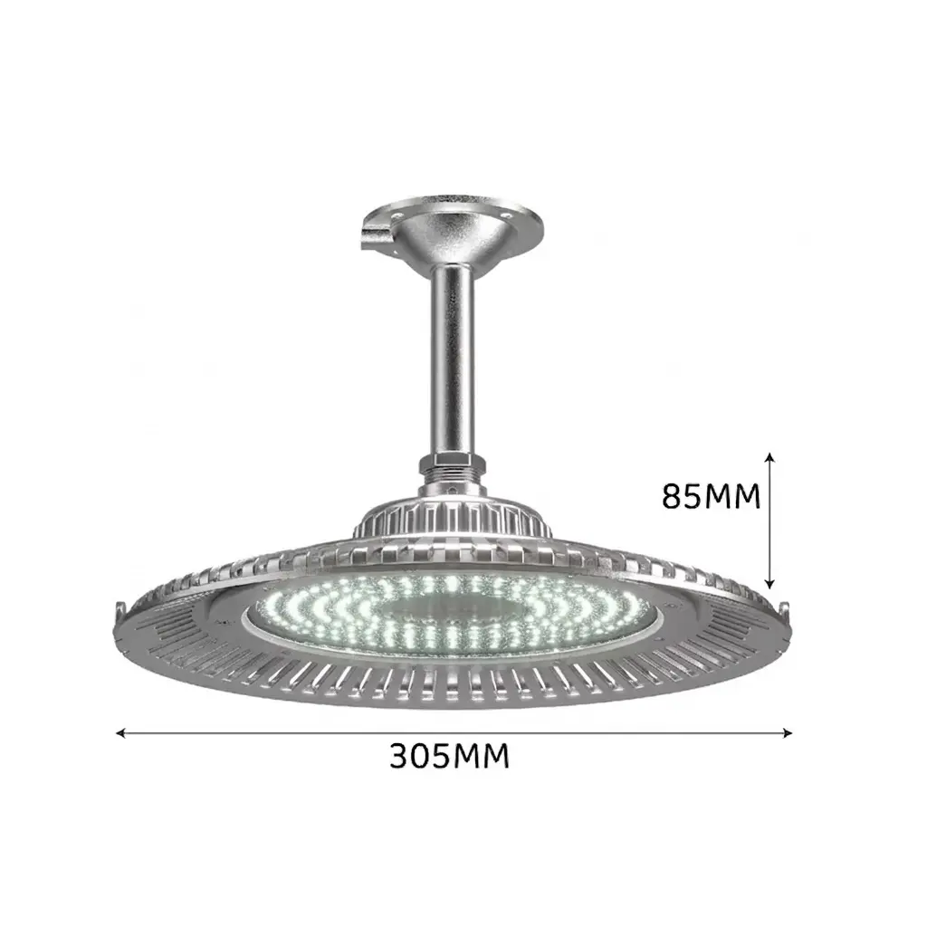 High Lumen LED UFO High Bay Light Series with aviation aluminum casing and tempered glass face for explosion proof factory lighting