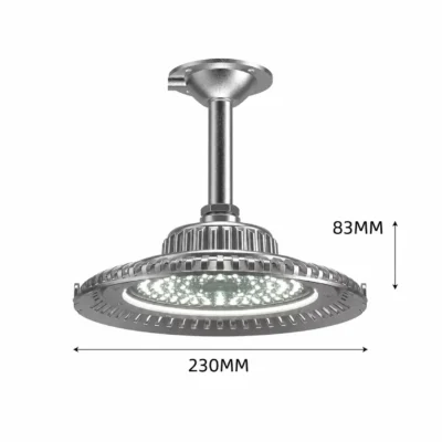 IP67 Waterproof LED UFO High Bay Light, Stem Mount Industrial Warehouse Workshop Ceiling Lamp, High Lumen Die-Cast Aluminum Gym Factory Lighting
