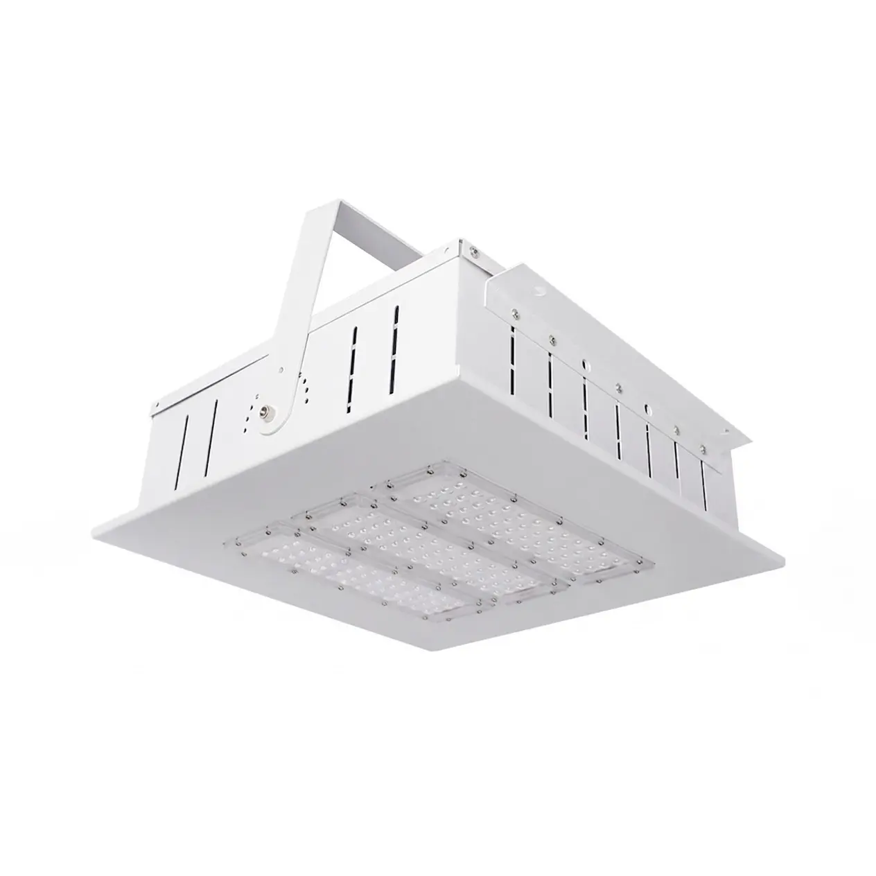 Industrial LED canopy light installed for professional gas station lighting.