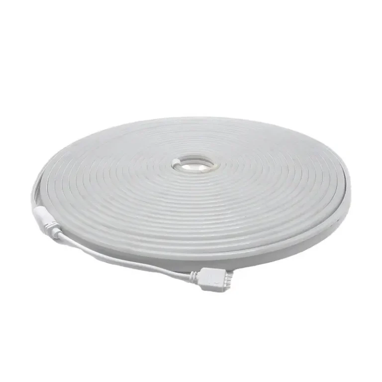 RGB Flexible Silicone LED Neon Strip featuring a coiled design and bright color output.