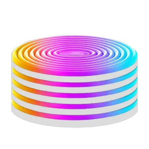 RGB Flexible Silicone LED Neon Strip featuring a coiled design and bright color output.