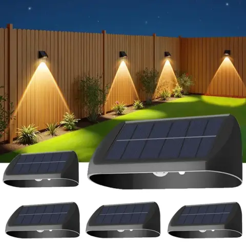 Solar LED Outdoor Decorative Wall Washer Fence Light displaying warm light.