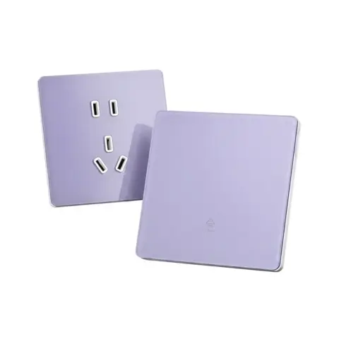 Purple tempered glass wall switch plate with tin phosphor bronze interior